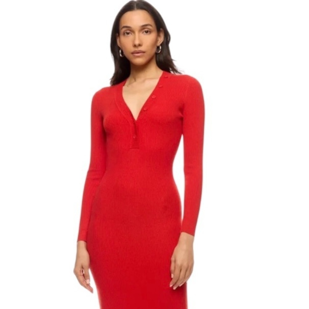 ROAM Cordoba Mini Dress Button Front Long Sleeve in Red Rib Stretch Knit Size XS